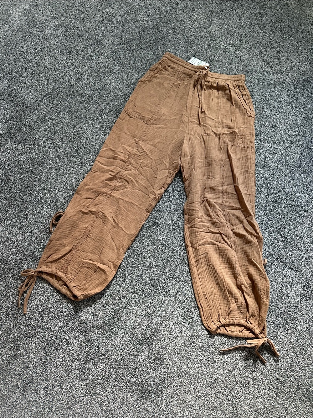 Women’s Casual Drawstring gauze Pants - Brown